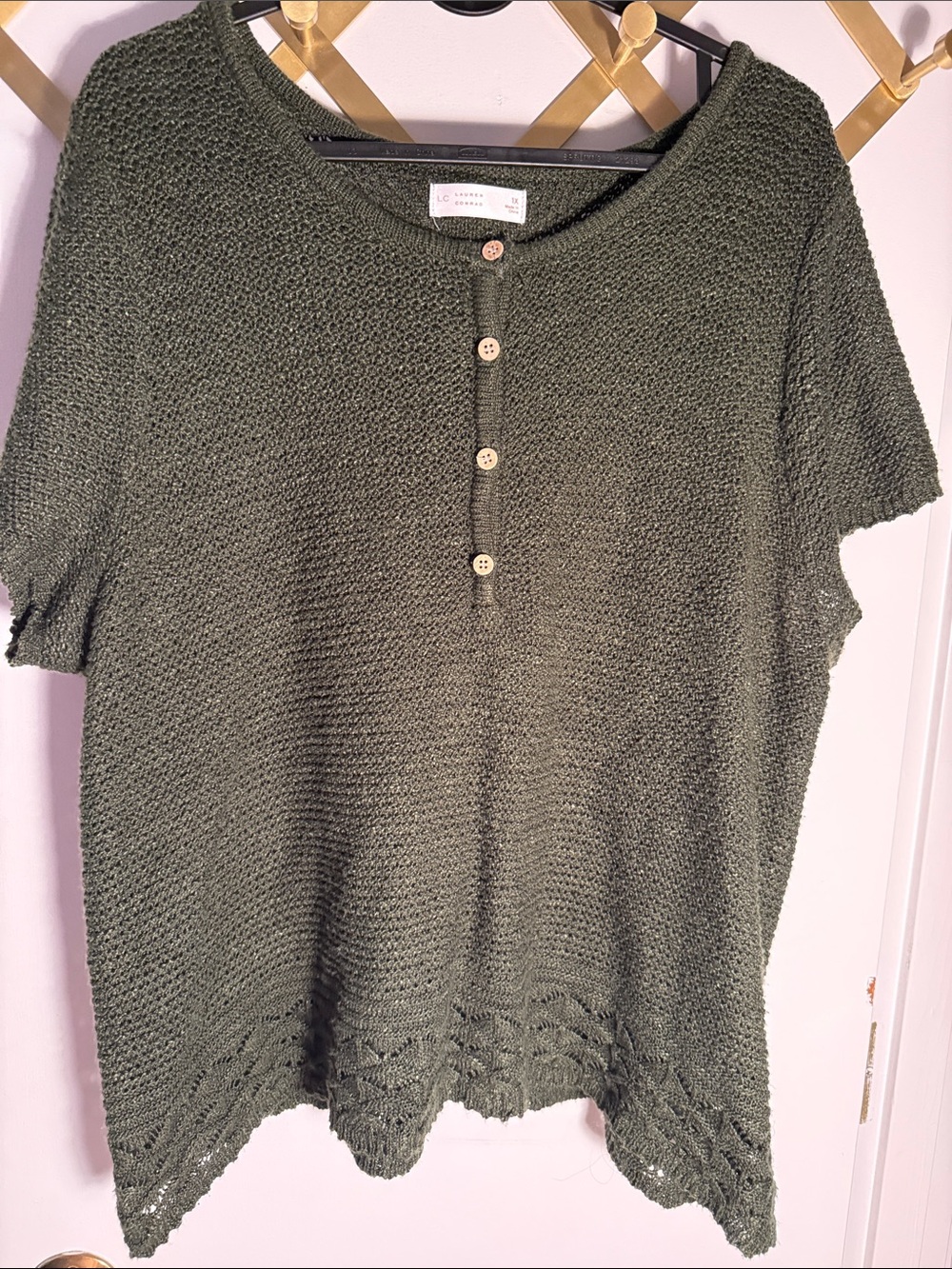 LC Lauren Conrad Olive Green Short-Sleeve Top